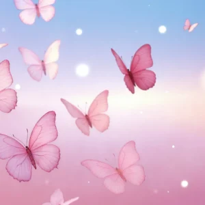 Papier Peint Nuage de Papillons Roses sur Fond Dégradé Pastel