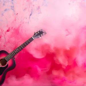 Papier Peint Guitare Acoustique sur Fond Aquarelle Rose Artistique