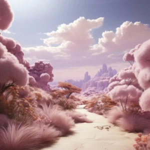 Paysage Fantastique Rose Nuageux aux Tons Pastel Doux