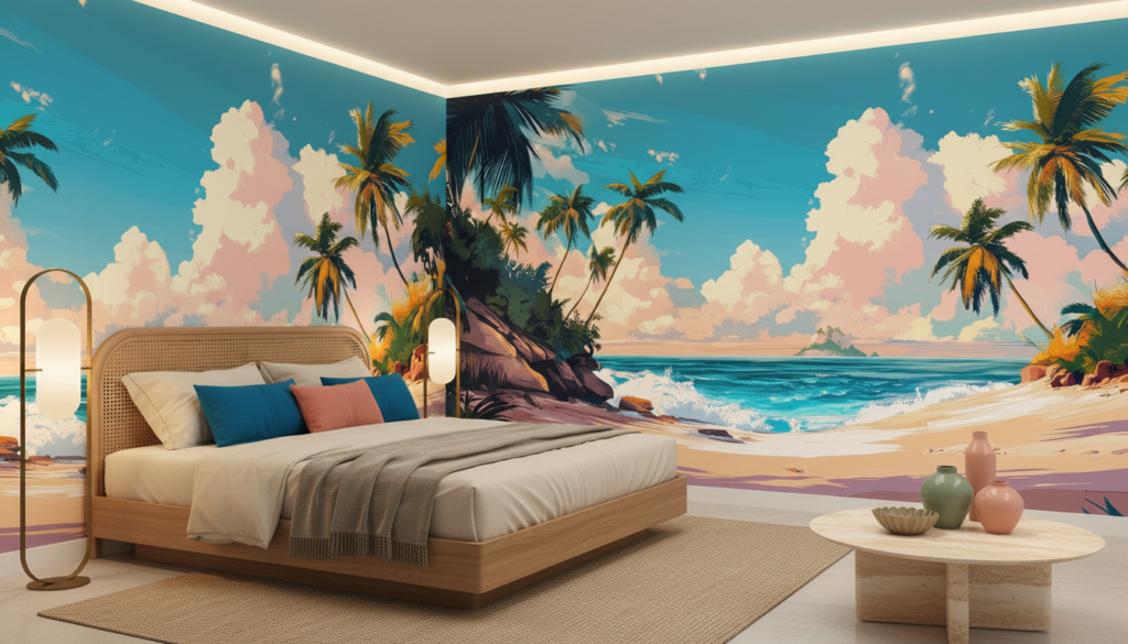 Plage tropicale paradisiaque au coucher de soleil avec palmiers - Hôtel