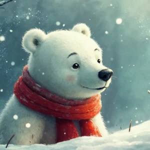 Adorable ourson polaire dans la neige avec écharpe rouge