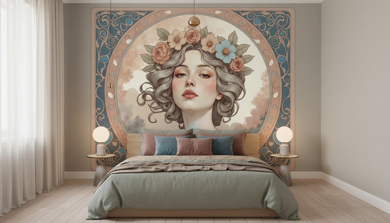 Portrait Art Nouveau Floral Couronne Ornements Décoratifs Vintage - Chambre adulte