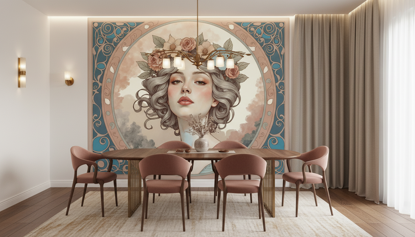 Portrait Art Nouveau Floral Couronne Ornements Décoratifs Vintage - Salle à manger