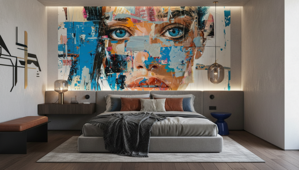 Portrait Artistique Abstrait aux Yeux Bleus Style Street Art - Hôtel