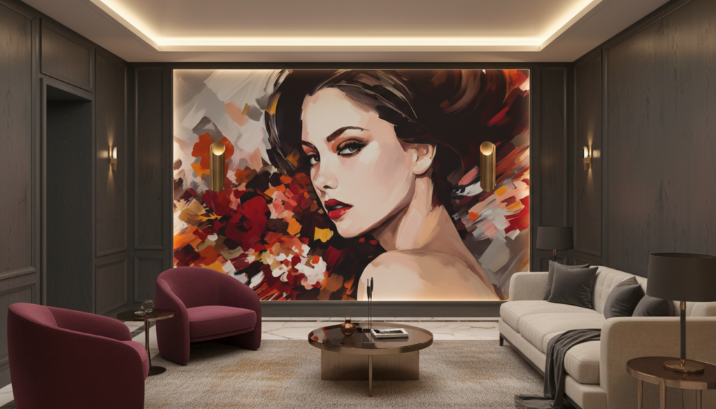 Portrait Artistique Féminin aux Éclaboussures de Couleurs Automnales - Hôtel