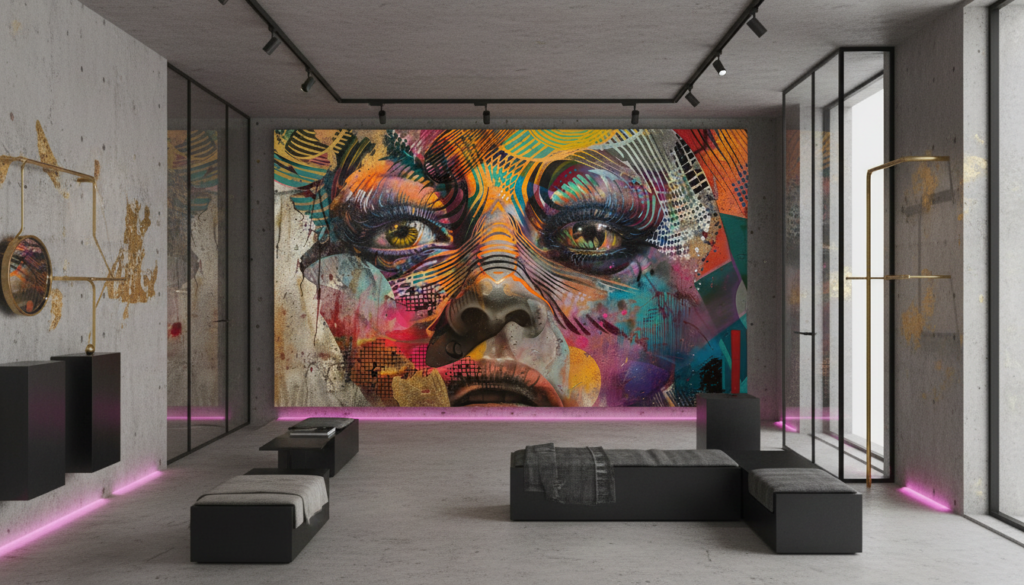 Portrait Artistique Multicolore Style Street Art Contemporain Vibrant - Boutique