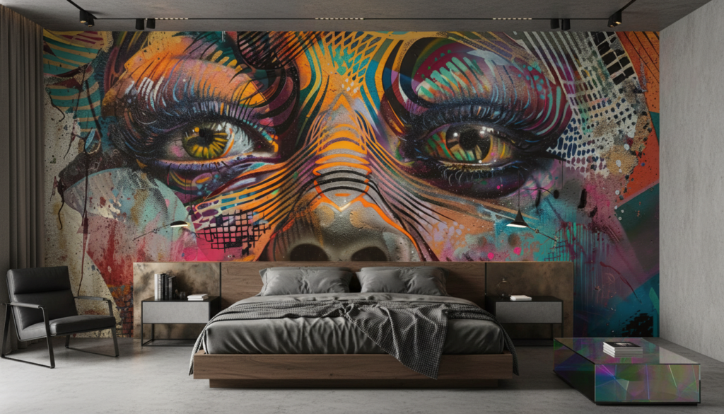 Portrait Artistique Multicolore Style Street Art Contemporain Vibrant - Chambre adulte