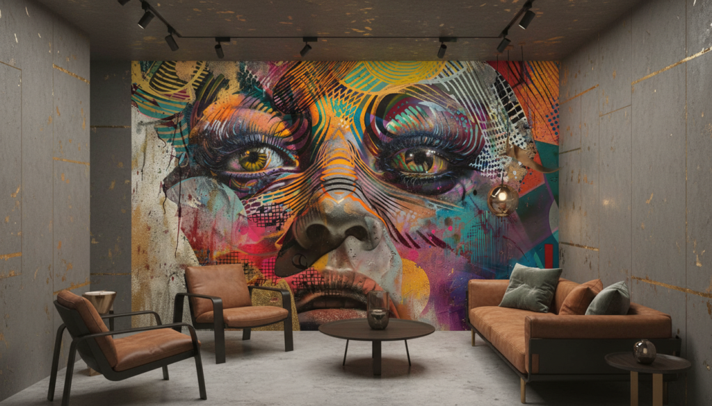 Portrait Artistique Multicolore Style Street Art Contemporain Vibrant - Hôtel