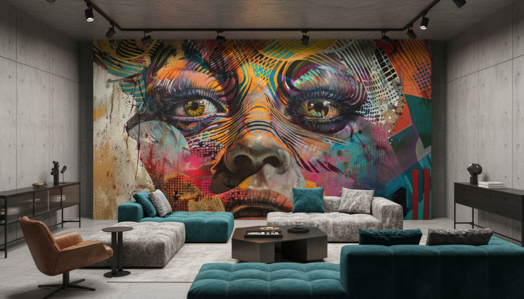 Portrait Artistique Multicolore Style Street Art Contemporain Vibrant - Salon / Séjour