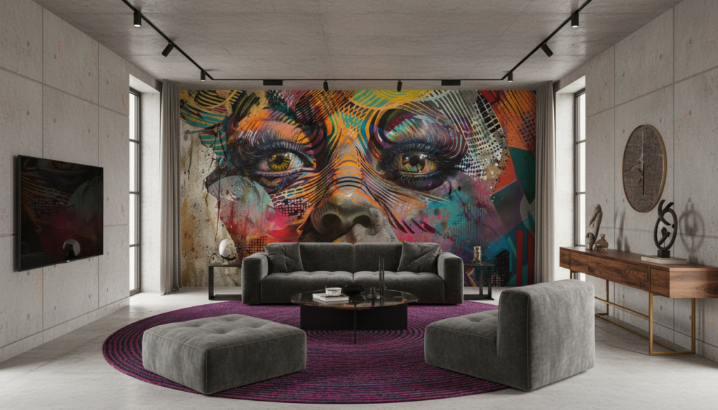 Portrait Artistique Multicolore Style Street Art Contemporain Vibrant - Salon / Séjour