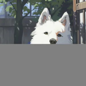 Papier Peint Chien Blanc Style Anime Urbain Moderne