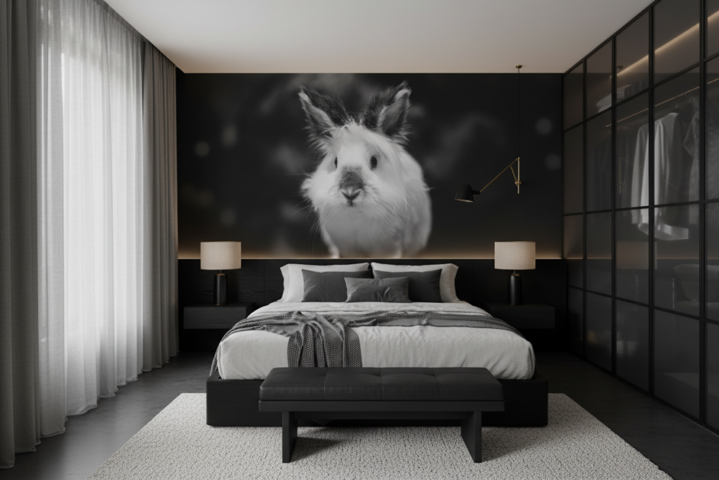 Portrait de Lapin Noir et Blanc Style Photographique Artistique - Chambre adulte