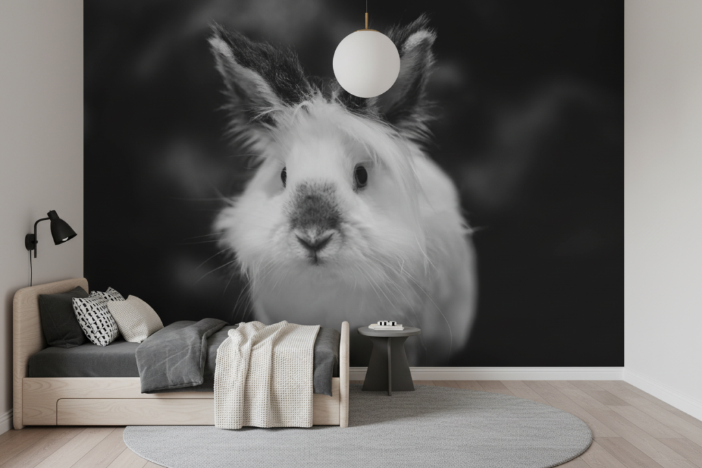 Portrait de Lapin Noir et Blanc Style Photographique Artistique - Chambre enfant
