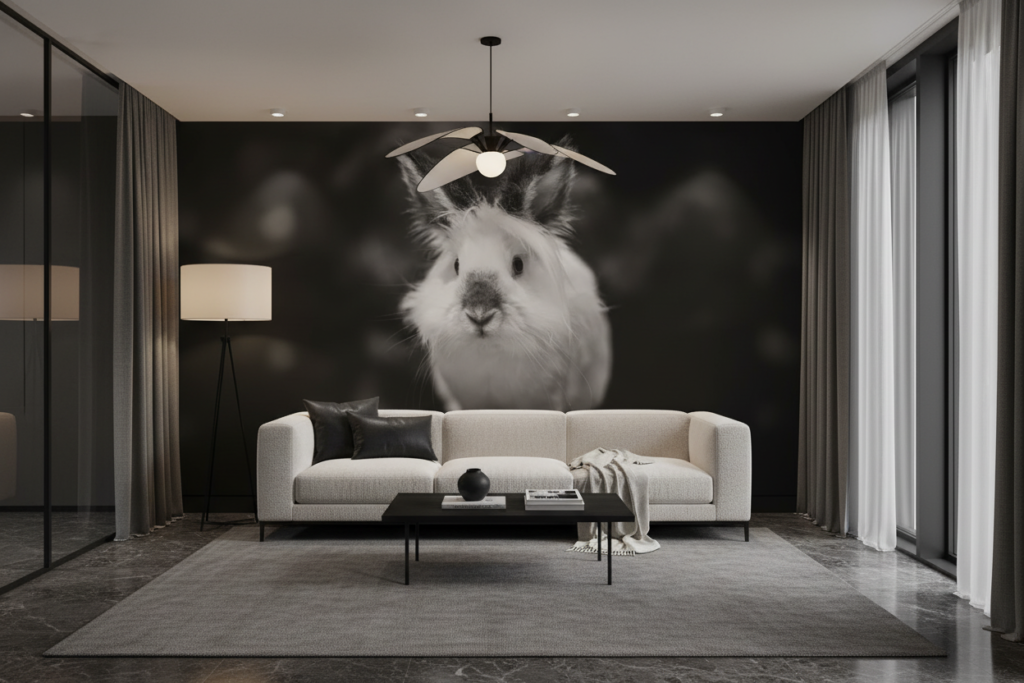 Portrait de Lapin Noir et Blanc Style Photographique Artistique - Salon / Séjour