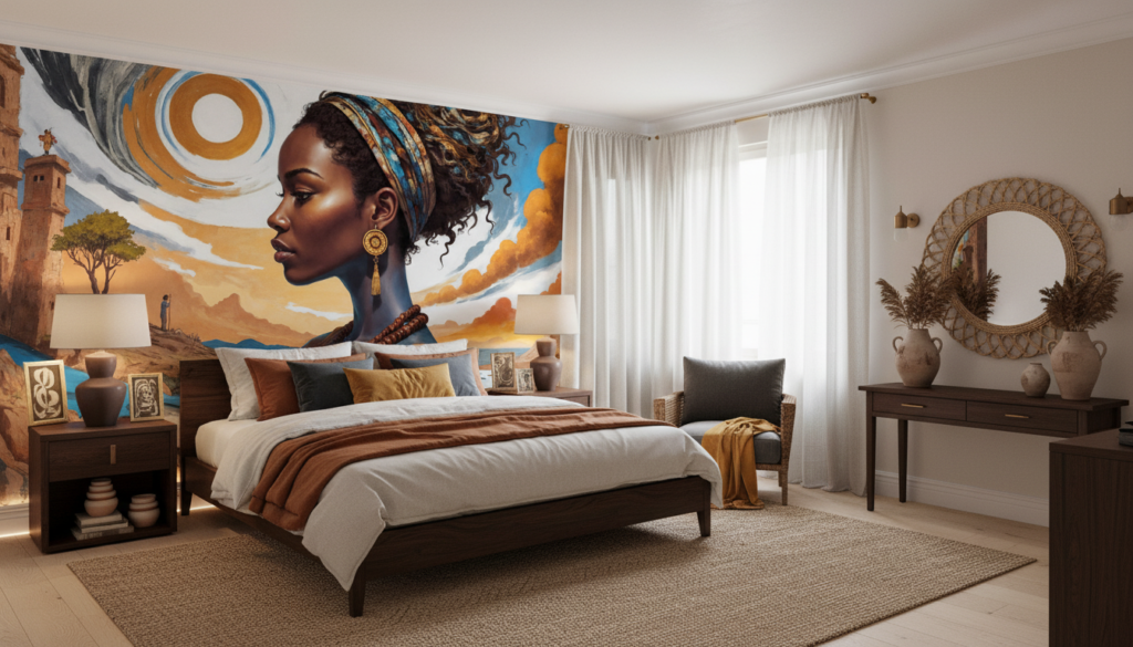 Portrait Femme Africaine Paysage Côtier Coucher Soleil Spirituel - Chambre adulte