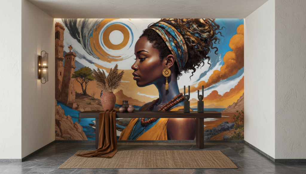 Portrait Femme Africaine Paysage Côtier Coucher Soleil Spirituel - Entrée