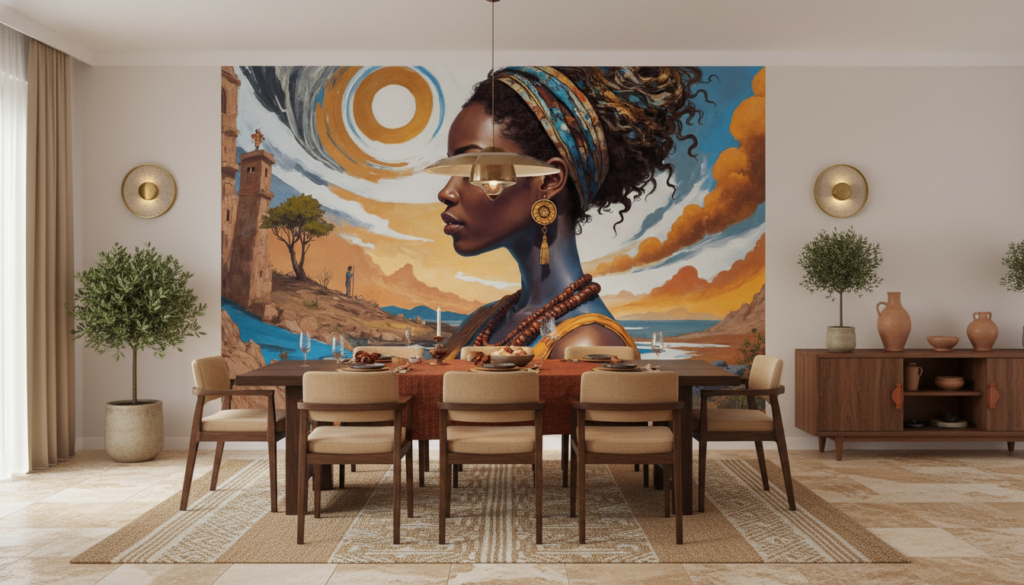 Portrait Femme Africaine Paysage Côtier Coucher Soleil Spirituel - Salle à manger