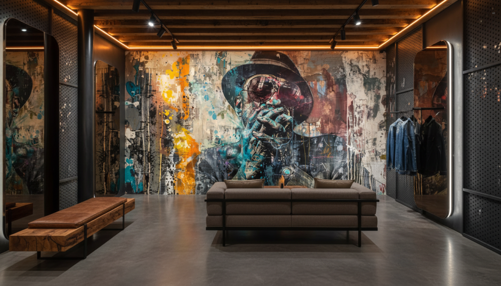 Portrait Street Art Abstrait Multicolore Style Graffiti Urbain Contemporain - Boutique