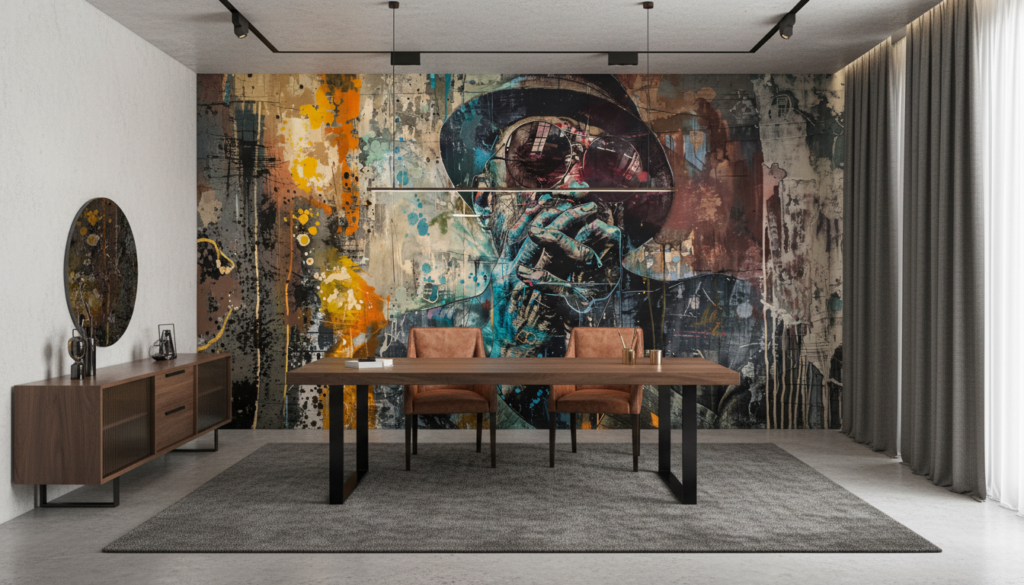 Portrait Street Art Abstrait Multicolore Style Graffiti Urbain Contemporain - Bureau