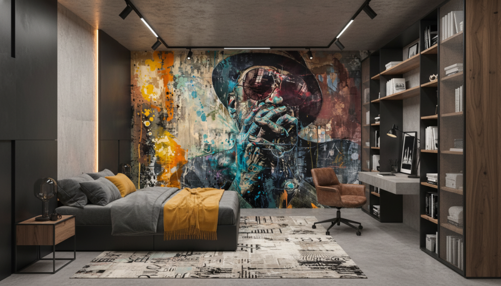 Portrait Street Art Abstrait Multicolore Style Graffiti Urbain Contemporain - Chambre ado