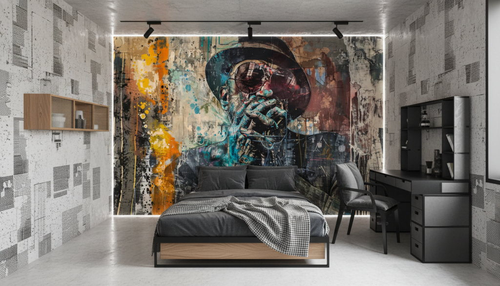 Portrait Street Art Abstrait Multicolore Style Graffiti Urbain Contemporain - Chambre ado