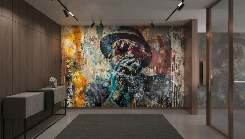 Portrait Street Art Abstrait Multicolore Style Graffiti Urbain Contemporain - Entrée