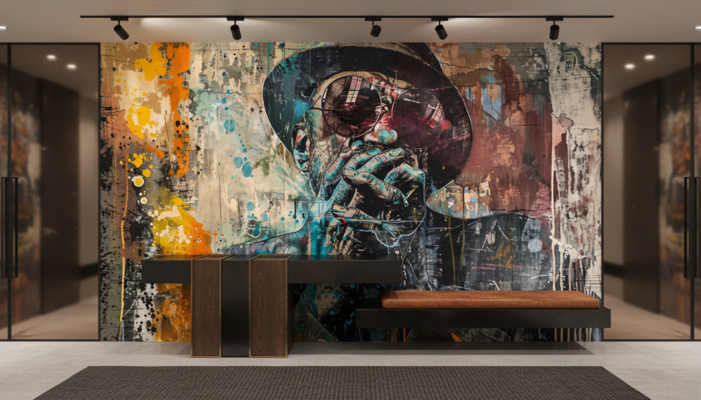 Portrait Street Art Abstrait Multicolore Style Graffiti Urbain Contemporain - Entrée