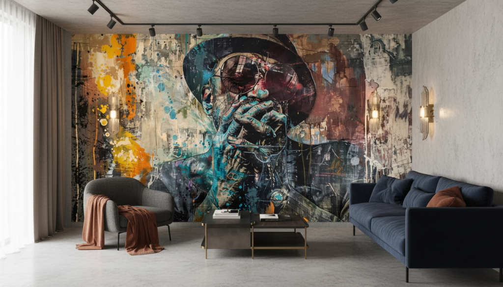 Portrait Street Art Abstrait Multicolore Style Graffiti Urbain Contemporain - Salon / Séjour