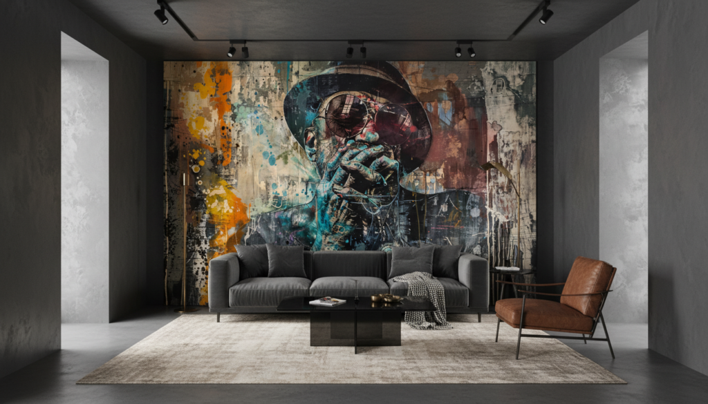 Portrait Street Art Abstrait Multicolore Style Graffiti Urbain Contemporain - Salon / Séjour