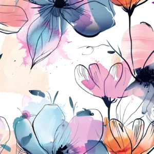 Papier peint floral aquarelle rose bleu moderne artistique délicat