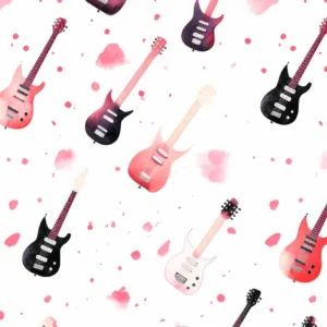 Papier Peint Guitares Électriques Rose Noir Style Musical Rock