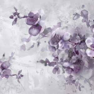 Papier peint aquarelle floral violet aux tons poudrés romantiques