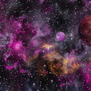 Papier peint galaxie cosmique avec planètes et nébuleuses violettes