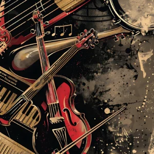 Papier Peint Instruments de Musique Vintage Style Jazz Grunge