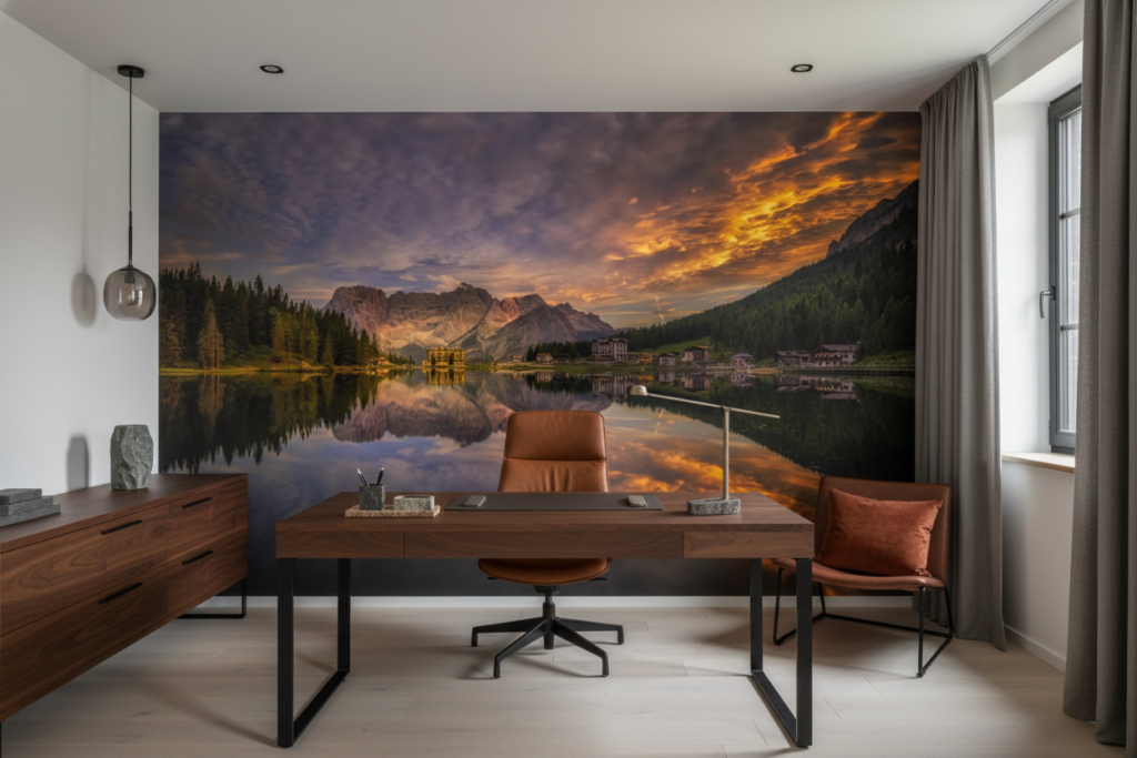 Reflet Montagnard au Coucher de Soleil sur Lac Alpin - Bureau