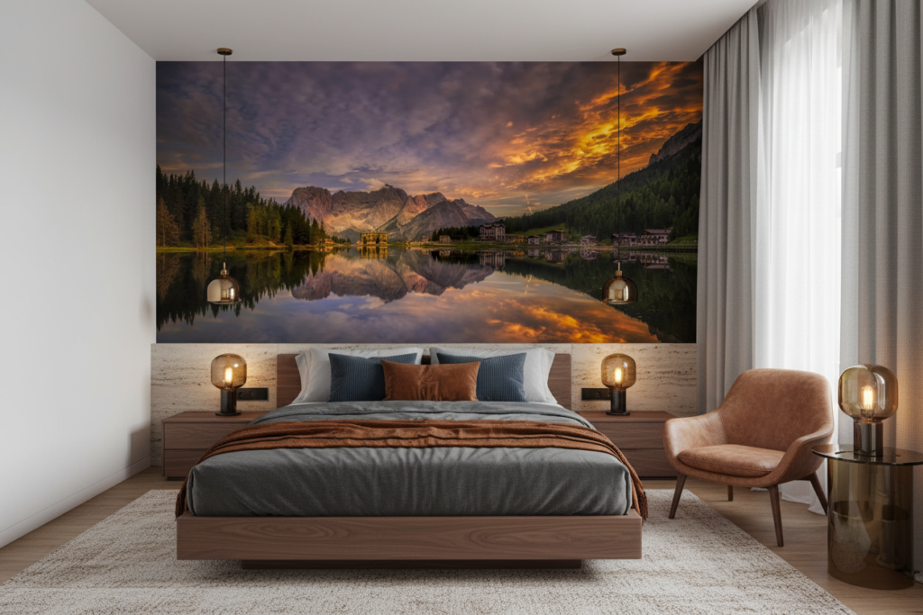 Reflet Montagnard au Coucher de Soleil sur Lac Alpin - Chambre adulte