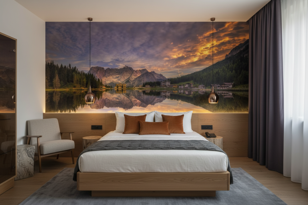 Reflet Montagnard au Coucher de Soleil sur Lac Alpin - Hôtel