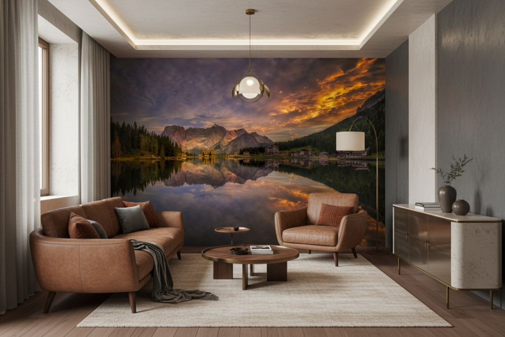 Reflet Montagnard au Coucher de Soleil sur Lac Alpin - Salon / Séjour