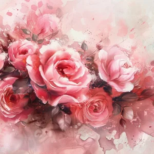 Papier peint aquarelle roses romantiques effet splash artistique