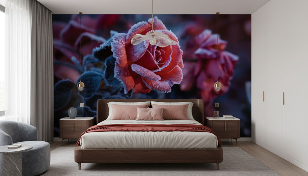 Rose Givrée Romantique sur Fond Coloré Moderne - Chambre adulte