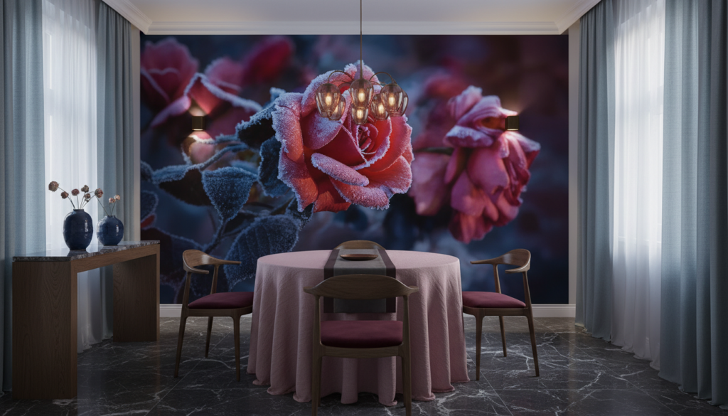 Rose Givrée Romantique sur Fond Coloré Moderne - Salle à manger