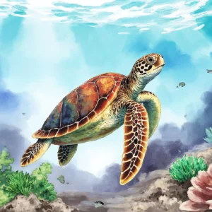 Papier peint tortue marine et coraux dans océan tropical