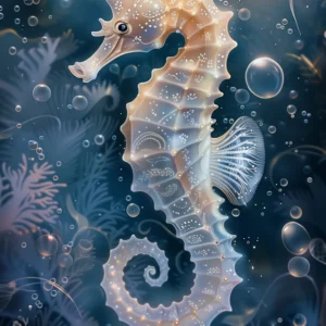 Papier peint hippocampe fantastique lumineux dans océan mystérieux avec bulles