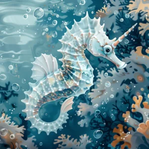 Papier peint hippocampe blanc corail fond marin tropical aquatique