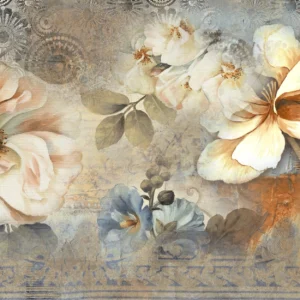 Papier peint floral vintage aux tons poudrés et dorés