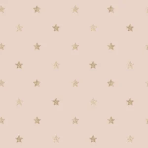 Papier Peint Étoiles Dorées Pailletées sur Fond Rose Poudré