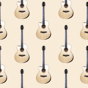 Papier peint guitares acoustiques motif musical beige naturel