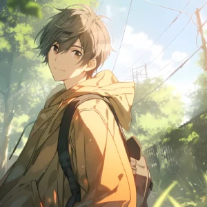 Papier Peint Anime Garçon Nature Lumière Dorée Atmosphère Poétique