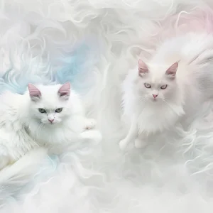 Papier peint chats blancs ethereal dans nuages pastel doux
