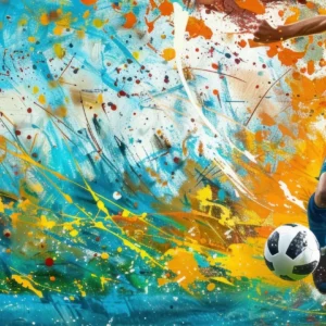 Papier Peint Football Artistique Explosion de Couleurs Sport Moderne